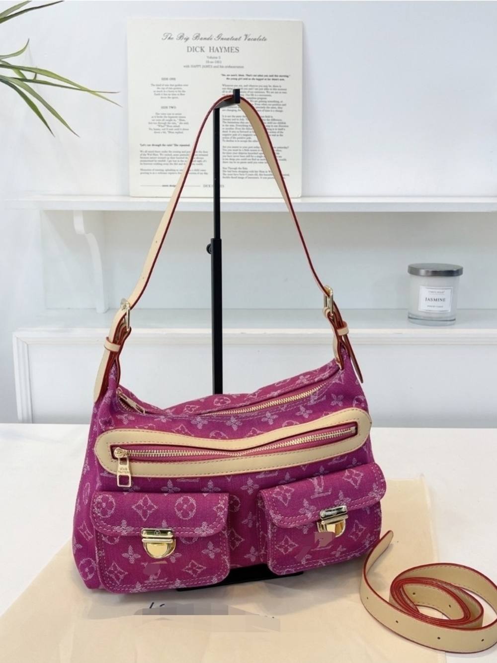 Pink Monogram Shoulder Bag with Dual Front Pockets